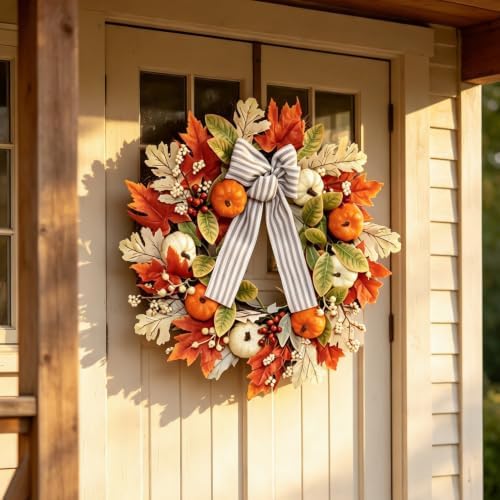 24 Inch Fall Wreaths for Front Door,Home Decor for Farmhouse Off White