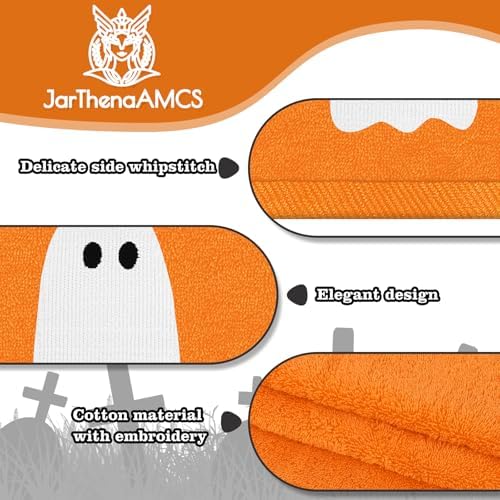 JarThenaAMCS 2 Pack Halloween Hand Towels Embroidered Orange Ghost Cotton Dish Towel for Bathroom Hand Drying Kitchen Cleaning Towel Gift Set, 29.5 x 13.7 Inch