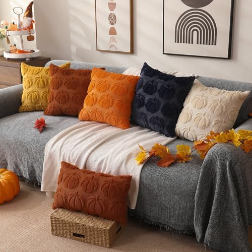 DFXSZ Fall Pillow Covers 16x16 2Pcs Rust Pumpkin Fall Decorations for Home