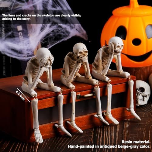 Indoor Skeleton Halloween Decor for Mantel Shelf, No Evil Figurines