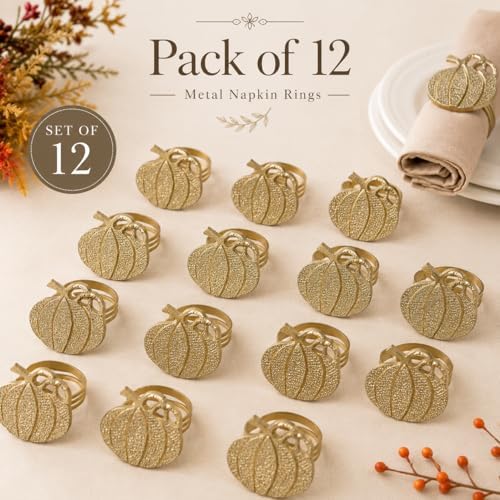 Alpha Living Home Pumpkin Napkin Rings, Antique Gold, Set of 12