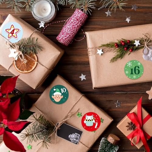 16 Sheets Christmas Advent Calendar Stickers - Number Stickers 1-25 with Christmas Theme,Christmas Countdown Stickers Christmas Stickers for Gifts Sealing Envelopes Crafts Christmas Decorations