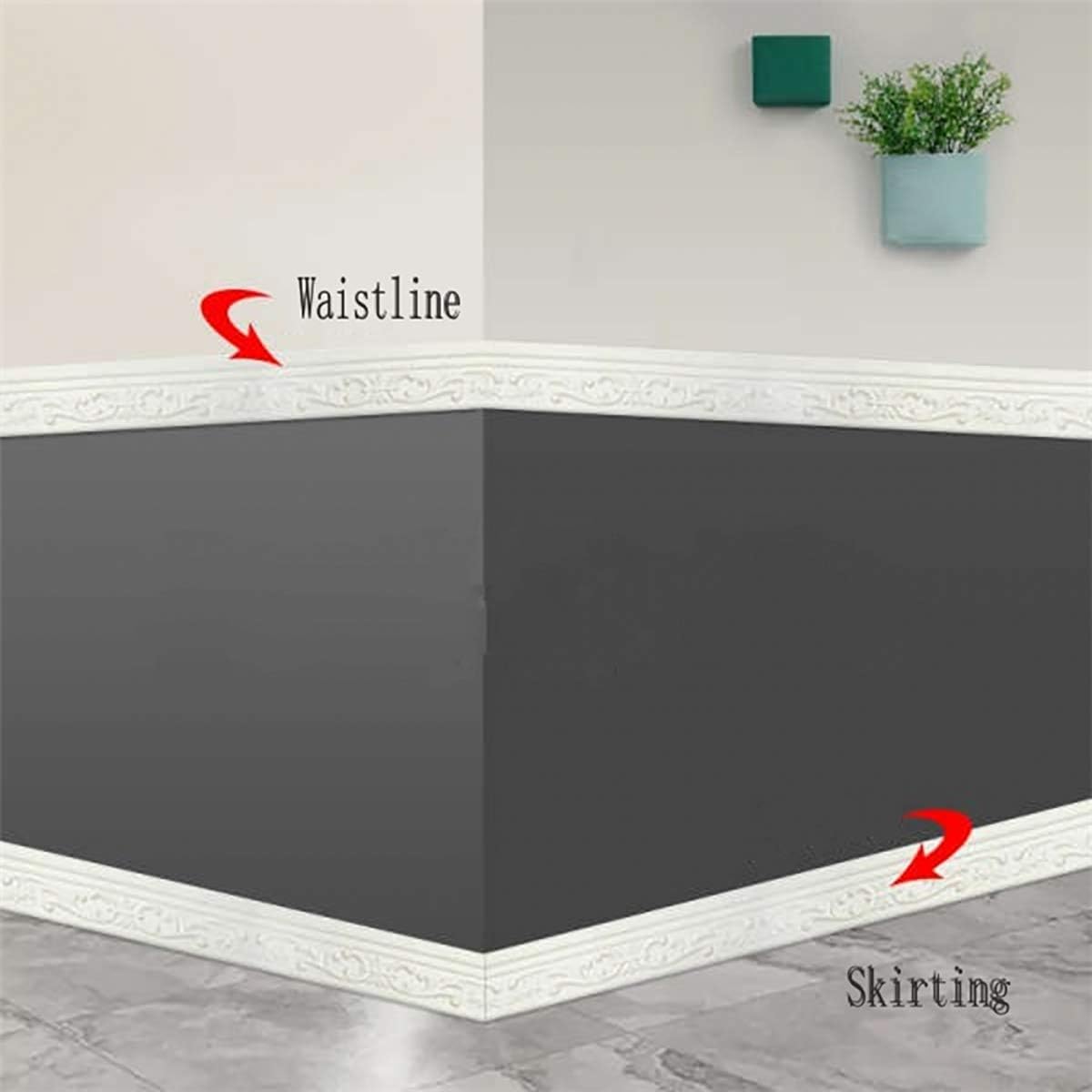 in 3D Floral Molding Peel and Stick Wall Border / Gray / 3 x 90