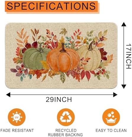 Hexagram Fall Door Mat 17x29 Inch, Orange Pumpkin Fall Doormat