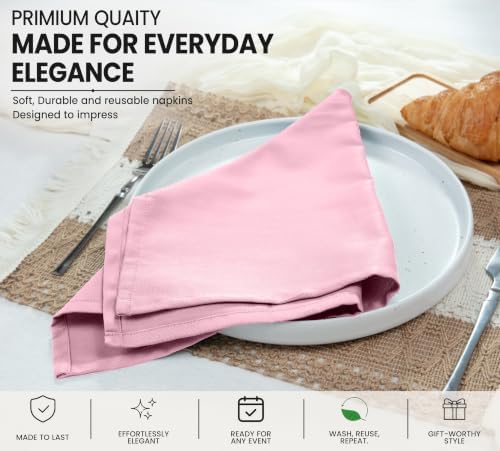 Ruvanti Cloth Napkins Set of 12, Cotton Enrich 18”x18” - Pink