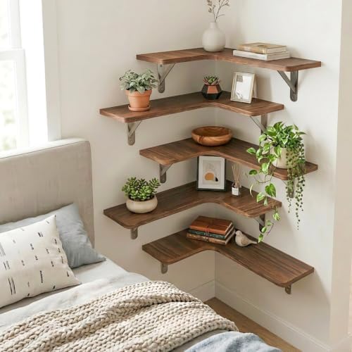 Fixwal Conner Floating Shelves for Wall Decor, Dark Carbonized Black 5pcs