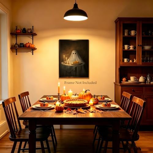 ILLBDR Halloween Ghost with Pumpkin Pie Canvas Wall Art Poster 16x24 inch