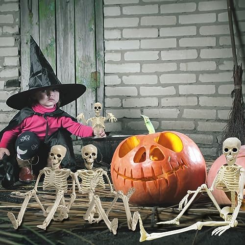4PCS 16" Mini Small Little Posable Skeletons for Halloween Party Yard Decor