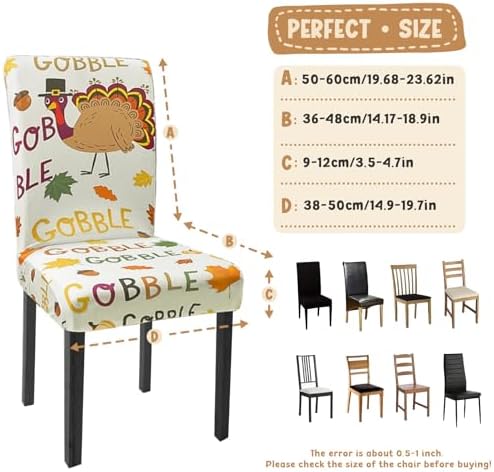 Thanksgiving Chair Covers Set of 6 Cute Turkey Stretch Parsons Slipcovers