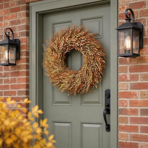 26" Artificial Fall Nandina Wreath for Front Door Decoration (Orange-Green)