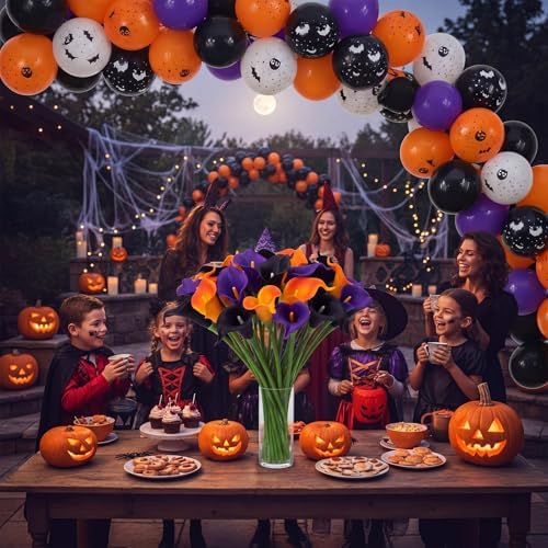 Hoteam 24 Pcs Halloween&Fall Flower Picks 14", Black.Orange,Purple