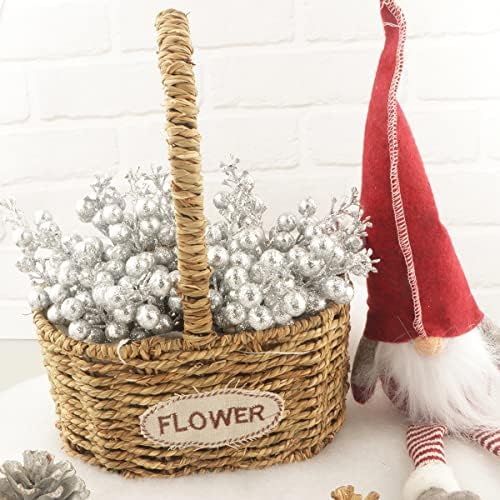 24 Pack Glitter Silver Berry Stems,7.5 Inch Christmas Sparking Silver Faux Winter Berry Sprigs,Artificial Berries Branches for Christmas Tree Garland Wreath Crafts Season Winter Home Decor