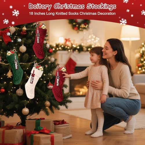 Christmas Stockings 18 Inches,Long Knitted Stocking with Name Tags