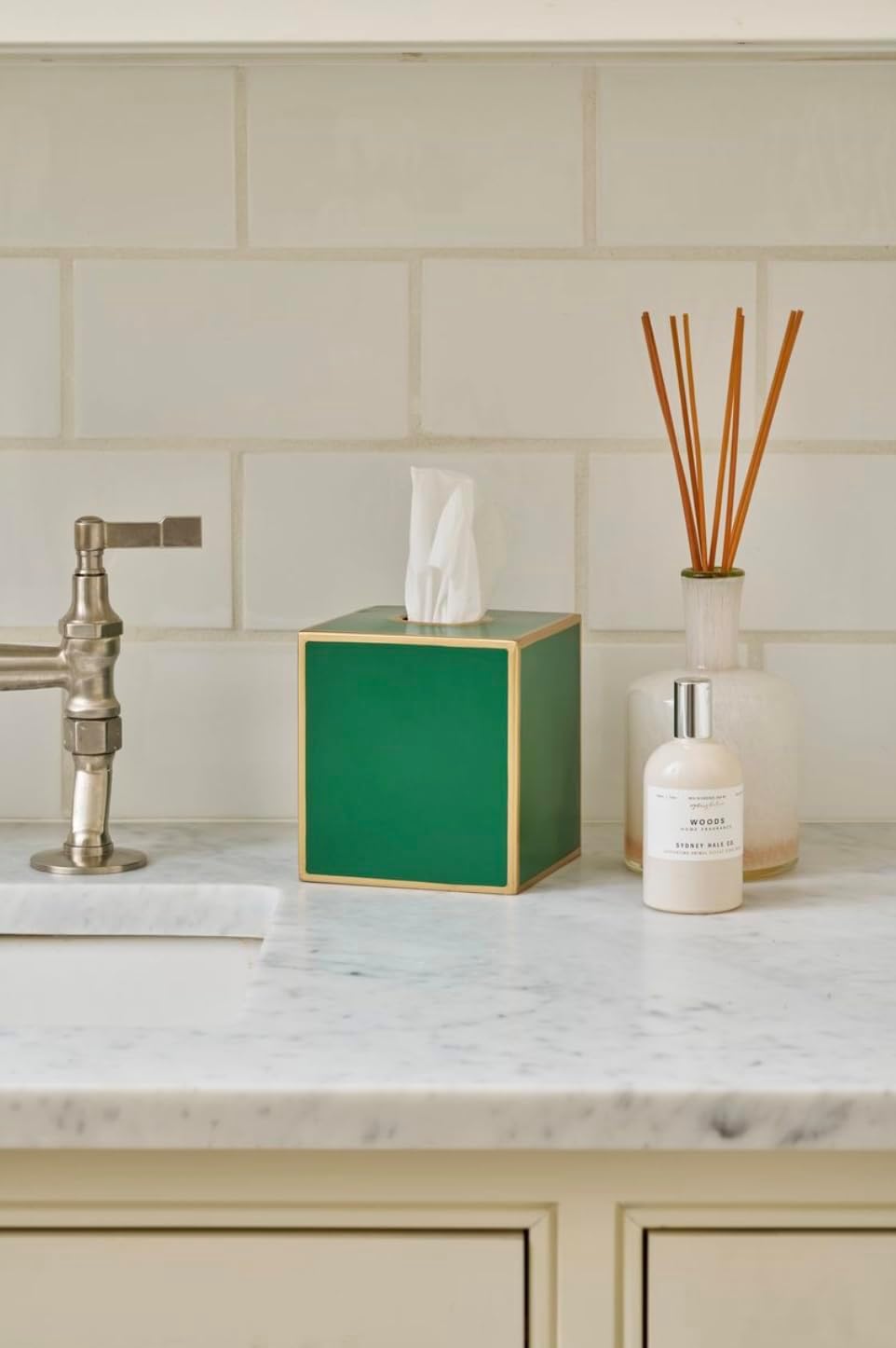 Jaye’s Studio Decorative Square Metal Tissue Box Cover Gold / Emerald Green