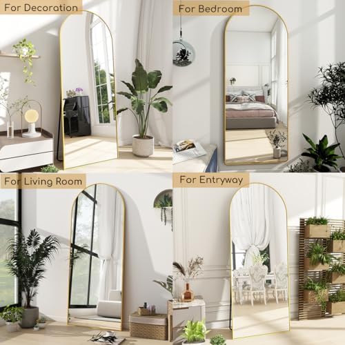 Prywot Arched Full Length Mirror, 58"x18" Full Body Mirror with Stand, Gold