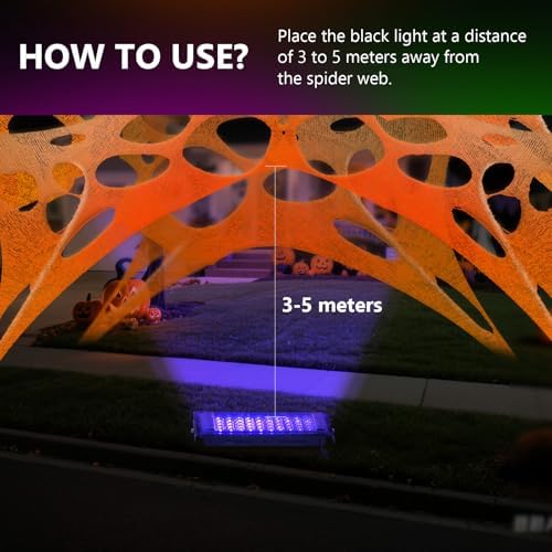 Glow in the dark Purple 1000 Sqft Uncut Giant Spider Web Halloween Decorations Outdoor with 1 Black Light &10 Ground Nails Stretchy Beef Cloth Netting DIY Flexible Elastic for Yard Party Decor