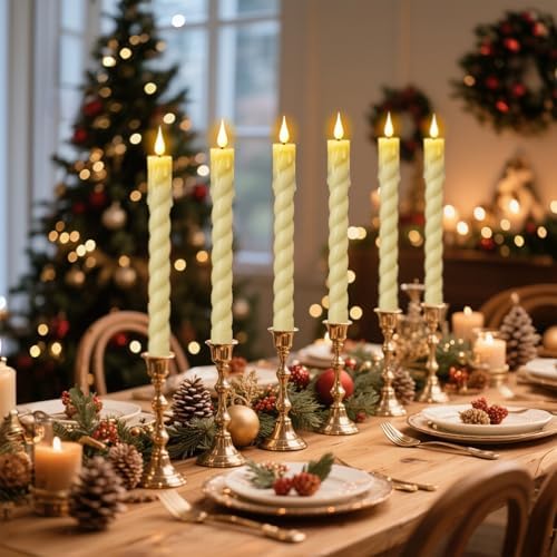 Ivory Flameless Taper Candles Battery Operated with Remote Timer