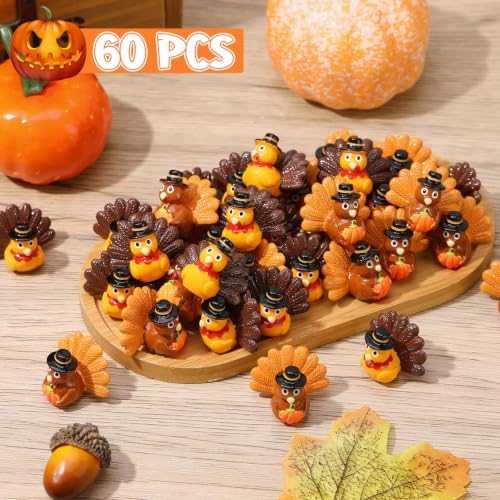 60 Pcs Thanksgiving Mini Resin Turkey Mini Turkey Figurines