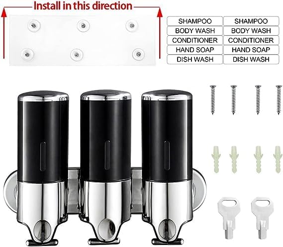 3 in 1 Chamber Wall Mounted Bathroom Shower Pump Dispenser and Organizer-Holds Shampoo, Soap, Conditioner, Shower Gel