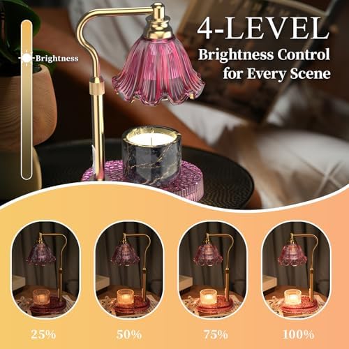 Flower Candle Warmer Lamp with Timer & 4-Level Dimmer, Adjustable Height