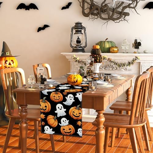 Rvsticty Halloween Table Runner,Ghost Pumpkin Decorations for Home Decor