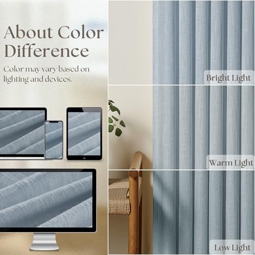 TWODRAPES Blue Grey 90 Inch Linen Curtains Pinch Pleated for Living Room