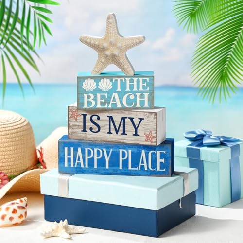 Moucuny 4 Pcs Summer Beach Table Decoration, Starfish Tiered Tray Decor