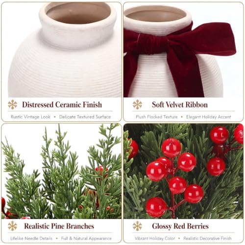 47 Pcs Christmas Table Centerpieces Set, Ceramic Vase with Pine Branches