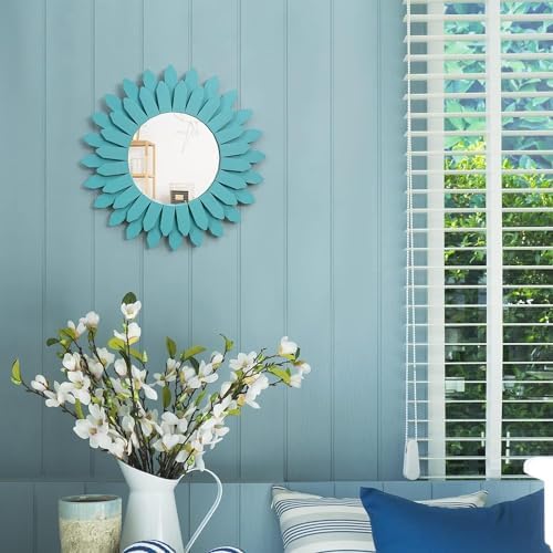 Honiway Beach Wall Decor Mirror 2 Pack 12 inch Wood Coastal Wall Decor Sunburst Boho Home Decor Room Decor for Bedroom