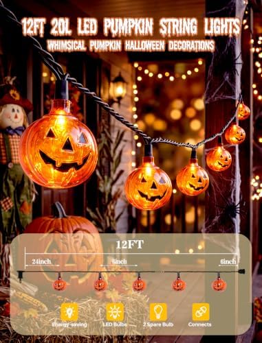12FT Halloween Pumpkin Lights String, 20 Pumpkin Lantern String Lights