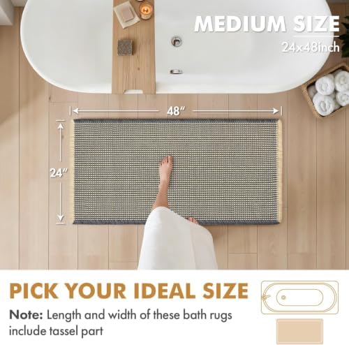 MIULEE Set of 2 Waffle Bathroom Runner Rugs Dark Grey&Yellow 2'x4'(24"x48")