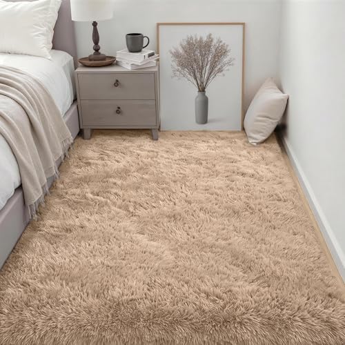 Area Rug Living Room Bedroom: 4x6 Fluffy Plush Shag Carpet Beige