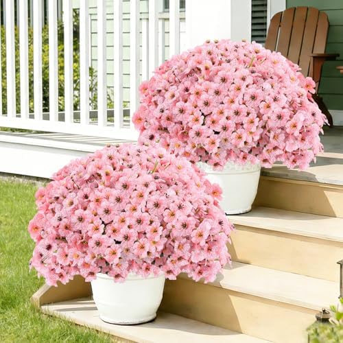 Powbrace 22 Pack Artificial Flowers for Outdoor Indoor Fake Plants(Pink)