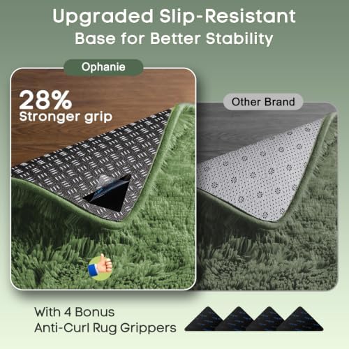 Ophanie Gray Green Grass Area Rugs for Bedroom, 3x5 Shag Fluffy Carpet, Fuzzy Furry Plush Soft Cute Kids Baby Shaggy