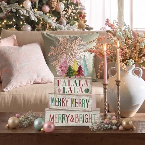 Moucuny 4 Pcs Christmas Table Decorations FA La La Wooden Christmas Tree