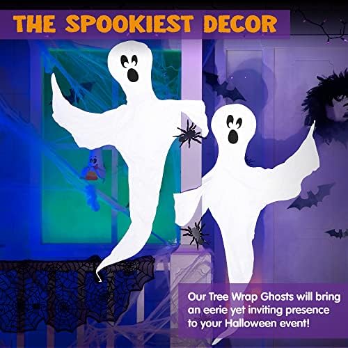 JOYIN Halloween 2 Pcs Tree Wrap Ghost Decoration Outdoor, 53” Cute Face Flying Ghost for Halloween Outdoor, Lawn, Yard, Tree, Party Supplies, Haunted House Wrap Decorations
