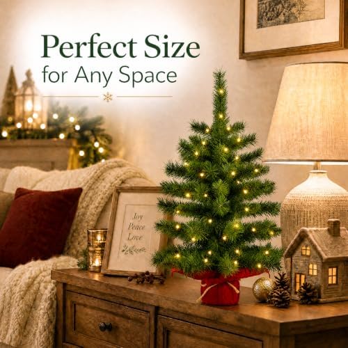 2ft Pre-lit Artificial Mini Christmas Tree,Small Xmas Tree
