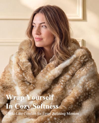Ultra Soft Cozy Faux Fur Throw Blanket, Fuzzy Plush Thick Bubble Blanket, Oversize Luxury Fluffy Blanket for Couch