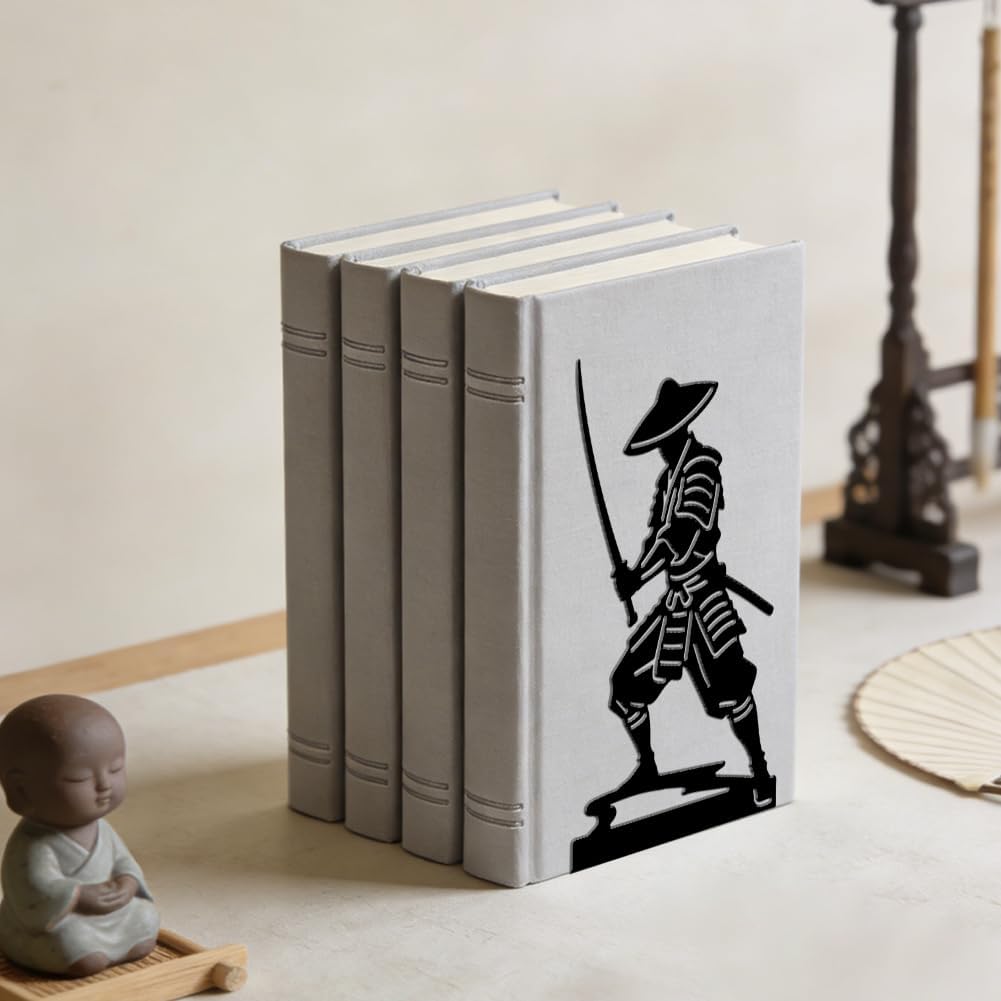 Japanese Anime Warrior Heavy Duty Metal Book Ends for Men / Japanese Samura / Black
