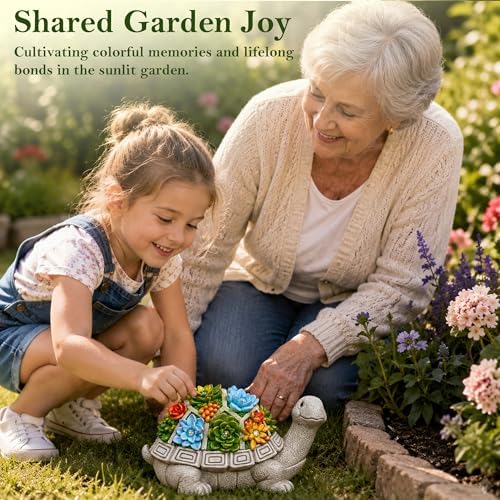 Nacome Solar Garden Outdoor Statues Turtle with Succulent