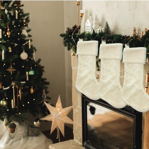 12 Pcs Christmas Stocking 18" Plush,Beige