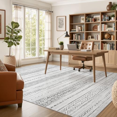 Nakagishi Boho 6x8 Area Rug Living Room Rugs Machine Washable Gray