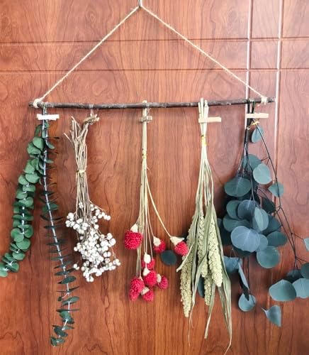 Natural Dried Flower Rack, Dried Tallow Berries Flower Bouquet Wall Hanging Decor, Green Eucalyptus Xmas Decoration, Hanging Dried Plants for Kitchen Home, Tallow Berries