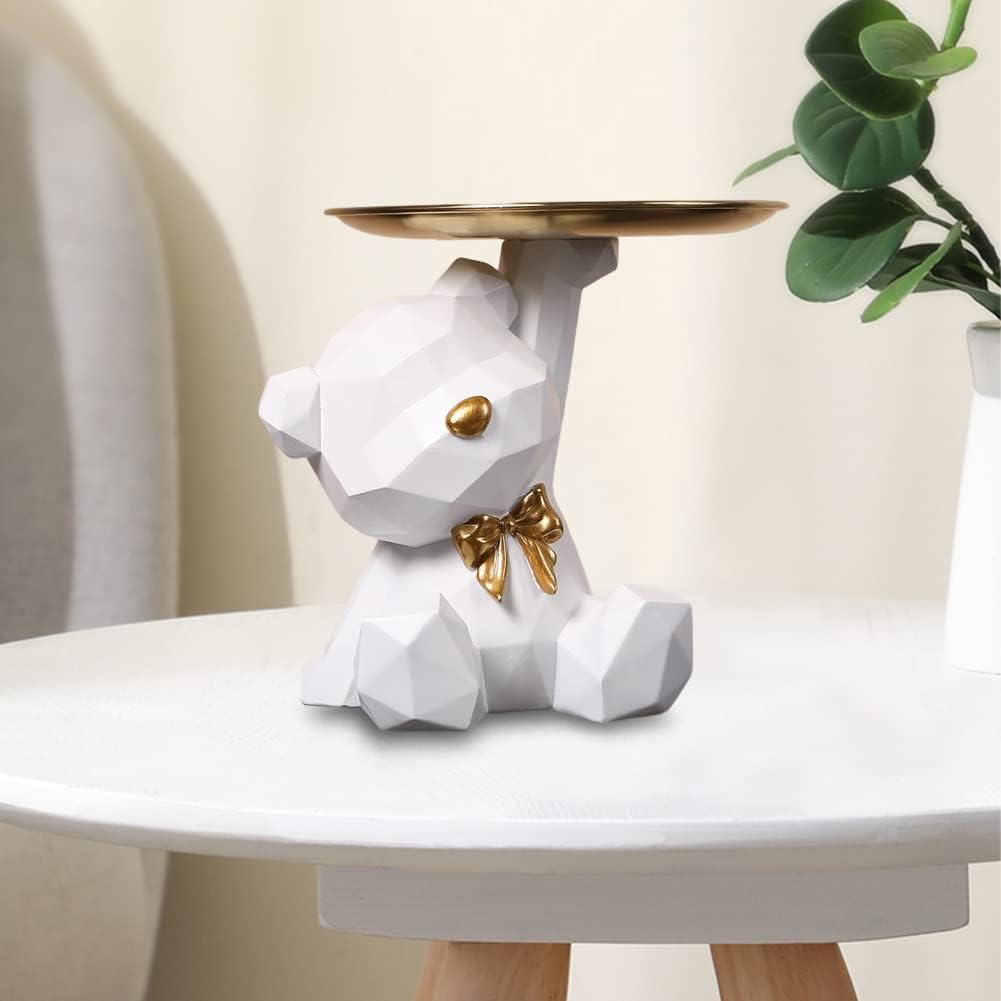 Geometric Bear Storage Tray Resin Lovely Nordic Bear Sculptures Keys Holder Lipsticks / White