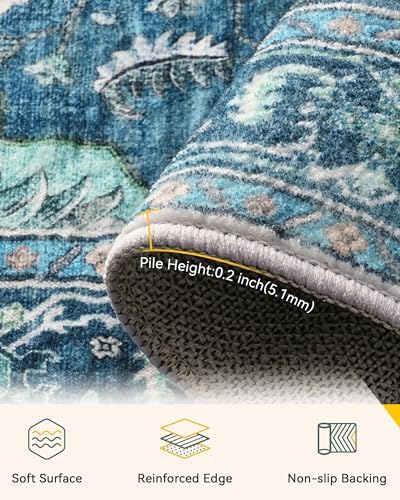 RELEANY Washable Area Rug, Runner 2'x10', Teal