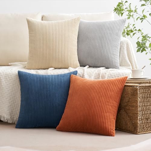 MIULEE Soft Corduroy Decorative Throw Pillow Covers Blue-Yellow 18x18