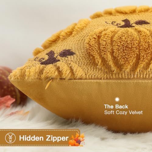 Artscope Fall Pumpkin Throw Pillow Covers 12x20 Set of 2, Autumn Soft Plush Faux Fur Decoration Cushion Covers for Thanksgiving Holiday Couch Sofa Bedroom Home Decor-Mustard Yellow