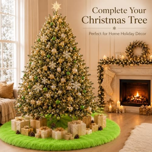 AOGU 36 Inch Faux Fur Christmas Tree Skirt Green Plush Skirt for Merry Christmas Party Christmas Tree Decoration
