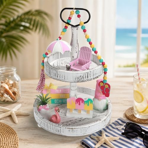 Summer Decorations for Home Indoor 8pcs Pastel Beach Tiered Tray Decor Set