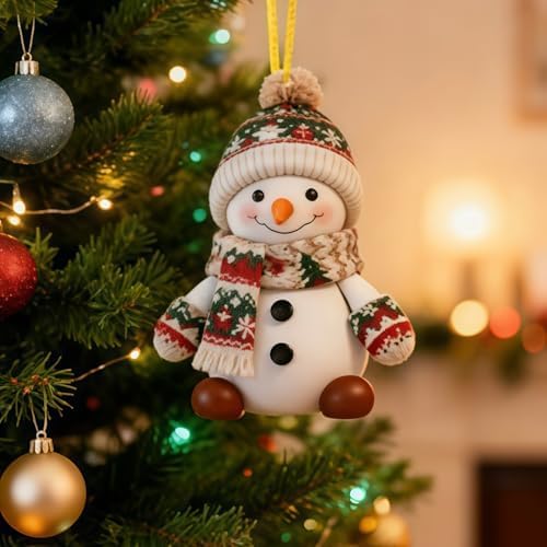 8 Pcs Christmas Snowman Ornaments 2D Acrylic Christmas Hanging Ornaments Decorations for Tree Cartoon White Snowman Wearing Hat Designs Xmas Hanging Pendant for Home Holiday Xmas Party Supplies